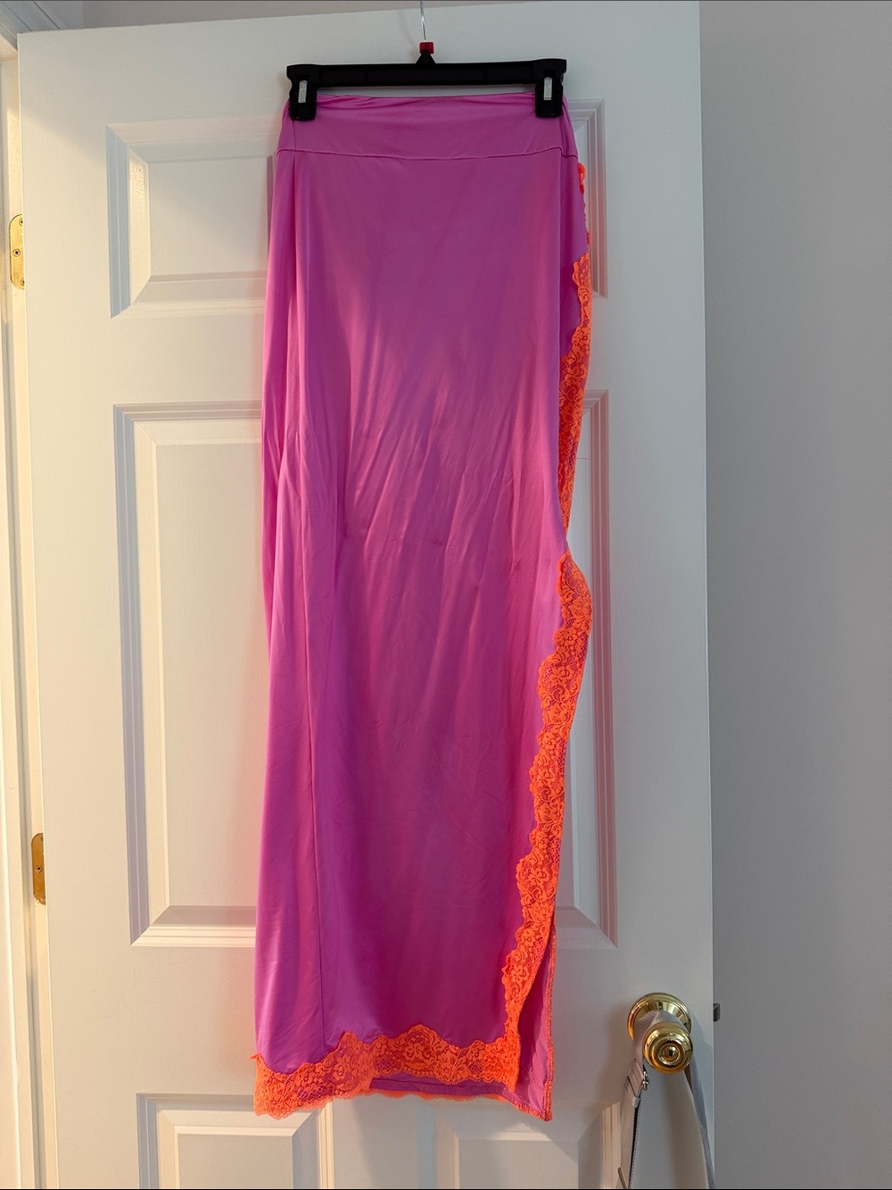 SKIMS Pink Swim Sarong with Orange Lace Trim